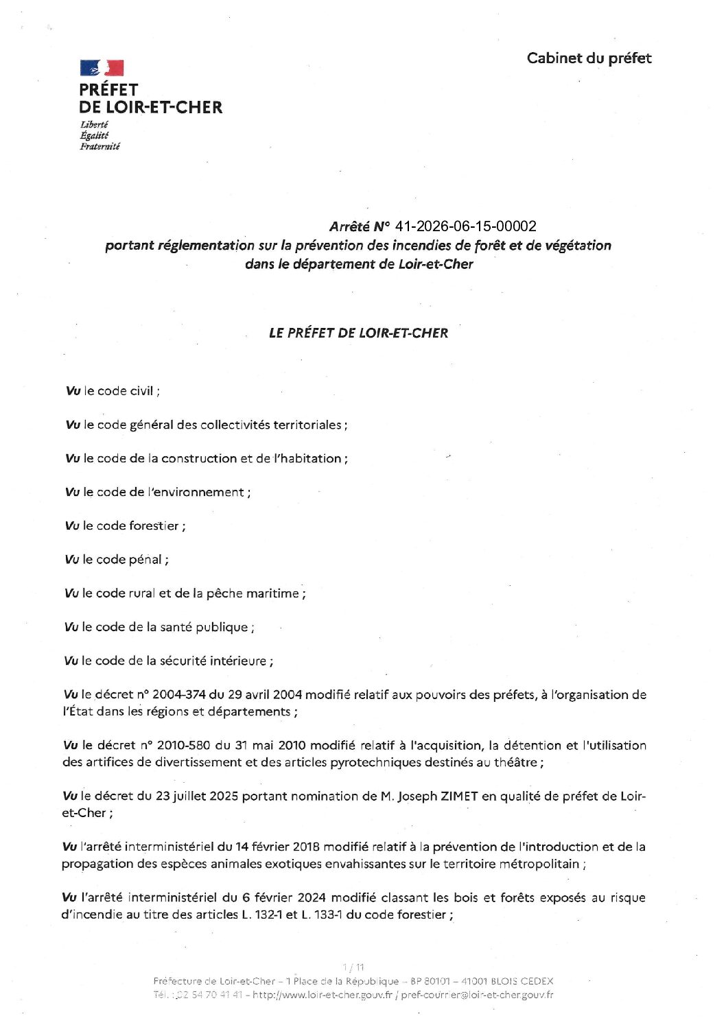 arrêté_préfectoral_41_2026_06_15 REGLEMENTATION SUR LA PREVENTION DES INCENDIES